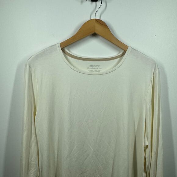 Chico's The Ultimate Tee Women XL Cream Crew Neck Long Sleeve Shirt Spring Relax - Picture 4 of 7